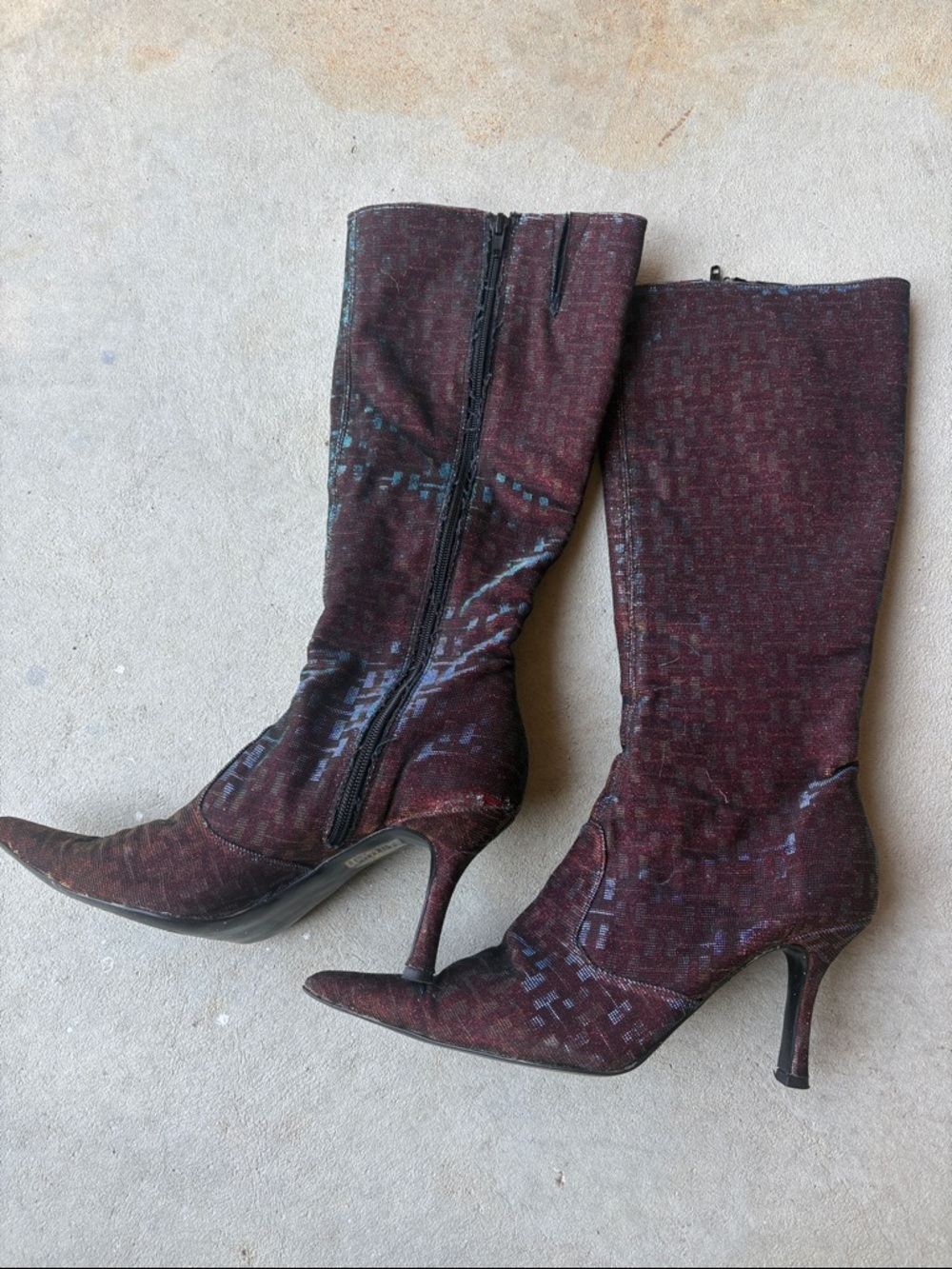 Women's shimmering Mid-Calf Pointed Toe Heeled Boots